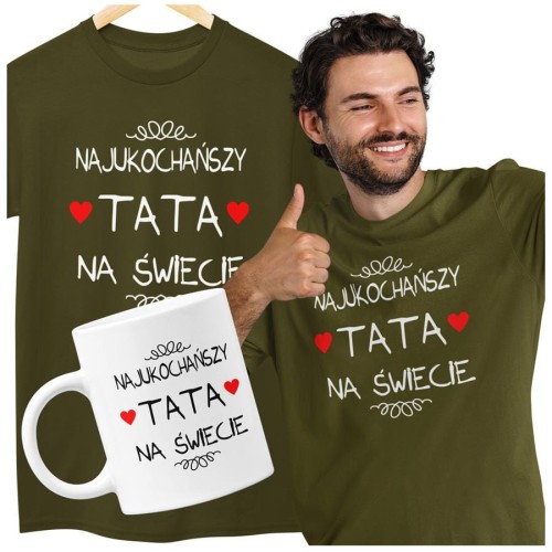 Koszulka dla taty wraz z kubkiem z nadrukiem Najukochańszy tata na świecie t-shirt w kolorze khaki (2).jpg