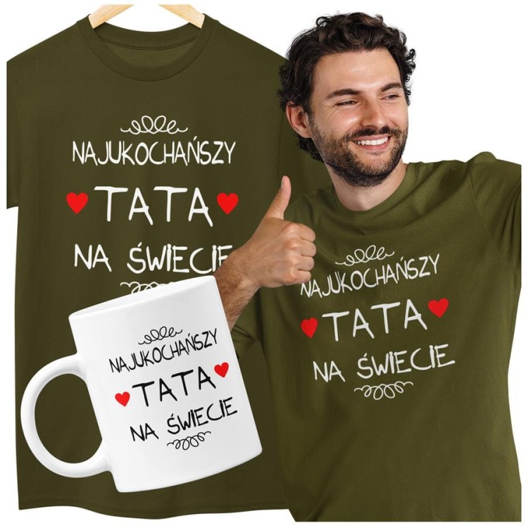 Koszulka dla taty wraz z kubkiem z nadrukiem Najukochańszy tata na świecie t-shirt w kolorze khaki (2).jpg
