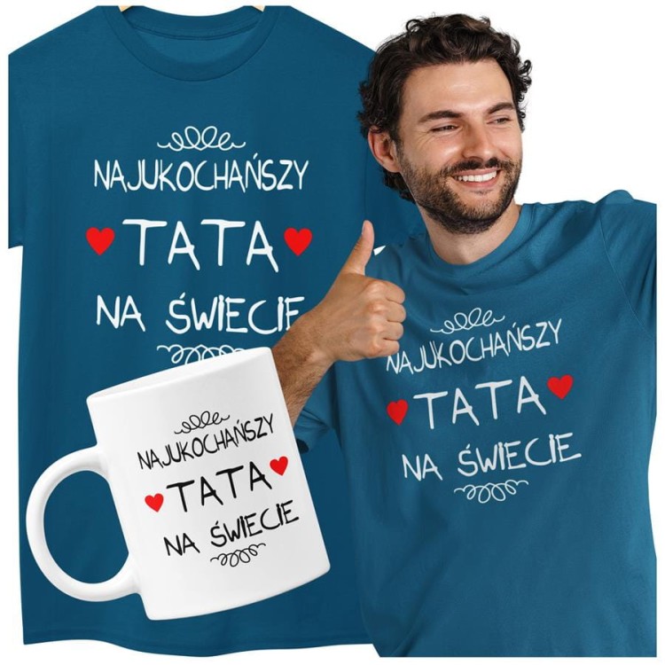 Koszulka dla taty wraz z kubkiem z nadrukiem Najukochańszy tata na świecie t-shirt w kolorze petrol blue (2).jpg