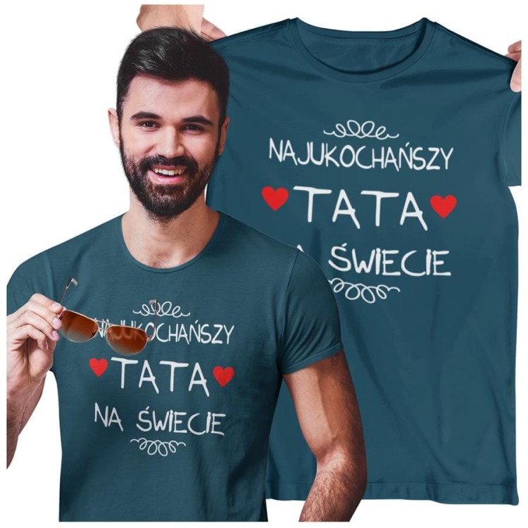 Koszulka dla taty wraz z kubkiem z nadrukiem Najukochańszy tata na świecie t-shirt w kolorze petrol blue (2).jpg