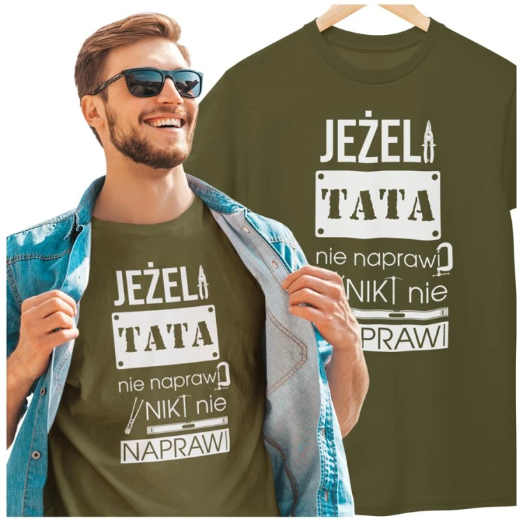 Koszulka dla taty wraz z kubkiem Jeżeli tata nie naprawi to nikt nie naprawi kolor khaki (2).jpg