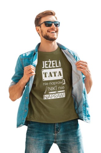 Koszulka dla taty wraz z kubkiem Jeżeli tata nie naprawi to nikt nie naprawi kolor khaki (1).jpg