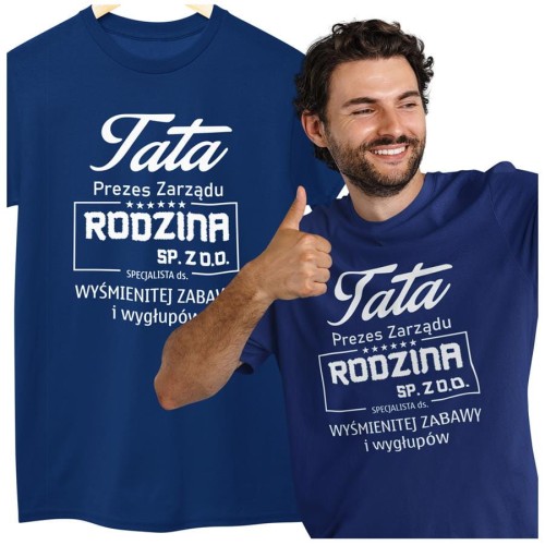 Koszulka dla TATY modny prezent na Dzień Ojca Stylowa koszulka Tata Prezes Zarządu Rodzina SP. ZO.O. specjalista ds. wyśmienitej zabawy i wygłupów kolor granat (1).jpg