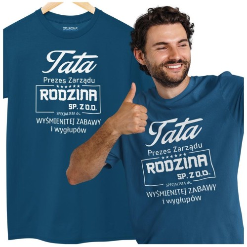 Koszulka dla TATY modny prezent na Dzień Ojca Stylowa koszulka Tata Prezes Zarządu Rodzina SP. ZO.O. specjalista ds. wyśmienitej zabawy i wygłupów kolor petr.jpg
