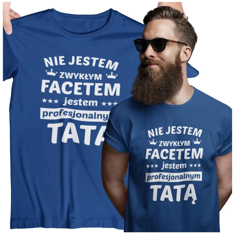 Koszulka dla TATY modny prezent na Dzień Ojca Stylowa koszulka Nie jestem zwykłym facetem jestem profesjonalnym TATĄ kolor granatowy (1).jpg