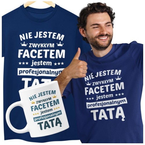 Koszulka dla taty wraz z kubkiem Nie jestem zwykłym facetem, jestem profesjonalnym TATĄ kolor granatowy (1).jpg