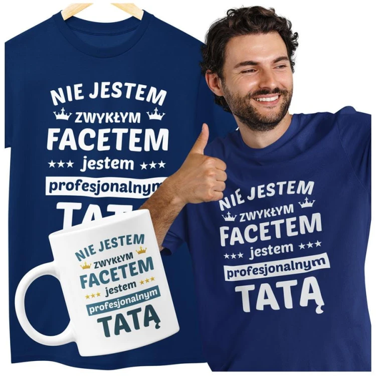 Koszulka dla taty wraz z kubkiem Nie jestem zwykłym facetem, jestem profesjonalnym TATĄ kolor granatowy (1).jpg