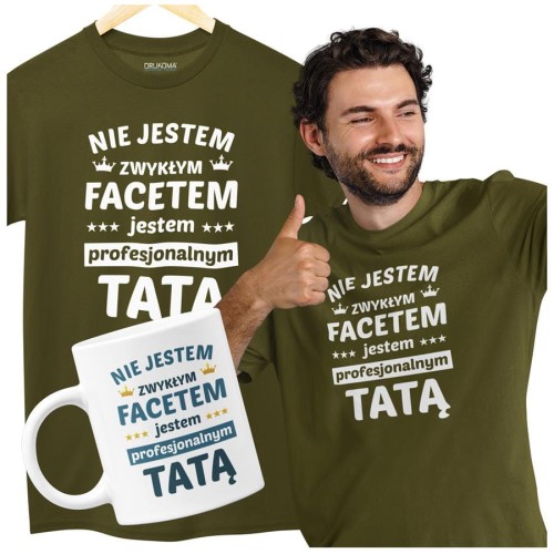 Koszulka dla taty wraz z kubkiem Nie jestem zwykłym facetem, jestem profesjonalnym TATĄ kolor khaki (2).jpg