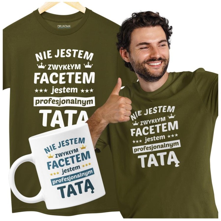Koszulka dla taty wraz z kubkiem Nie jestem zwykłym facetem, jestem profesjonalnym TATĄ kolor khaki (2).jpg