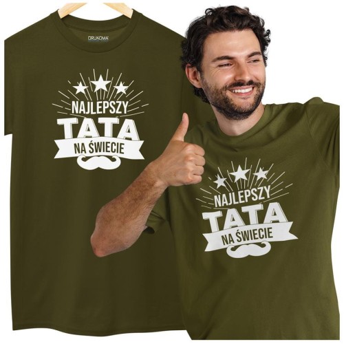 Koszulka dla TATY modny prezent na Dzień Ojca Stylowa koszulka Najlepszy TATA na świecie kolor khaki (1).jpg