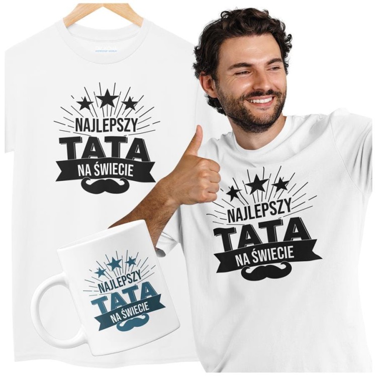 Koszulka dla taty wraz z kubkiem z nadrukiem Najlepszy tata na świecie t-shirt w kolorze białym (2).jpg