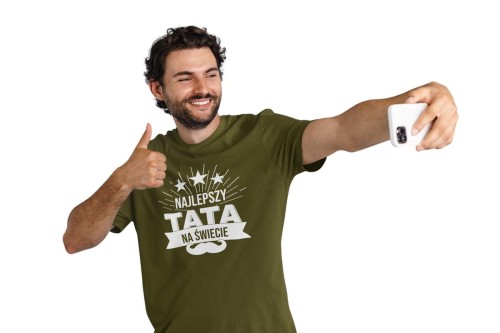 Koszulka dla taty na Dzień Ojca Urodziny z napisem Najlepszy Tata na świecie T-shirt w kolorze khaki (3).jpg