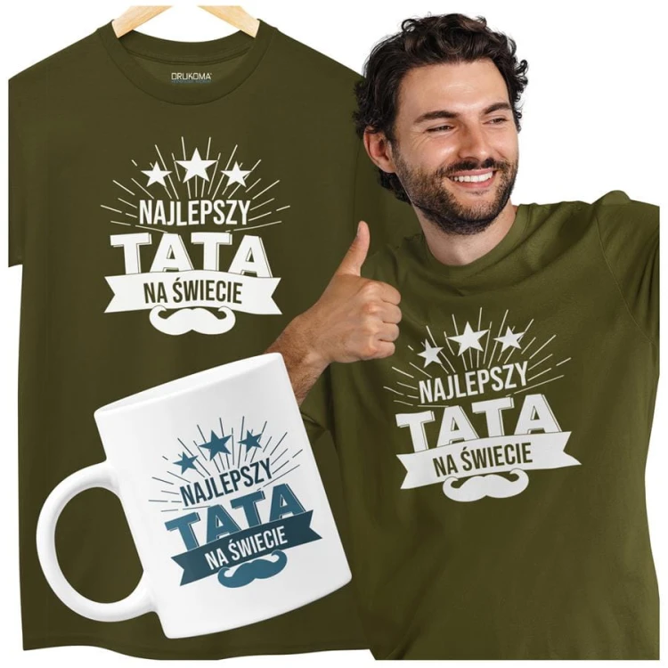 Koszulka dla taty na Dzień Ojca Urodziny z napisem Najlepszy Tata na świecie T-shirt w kolorze khaki.jpg