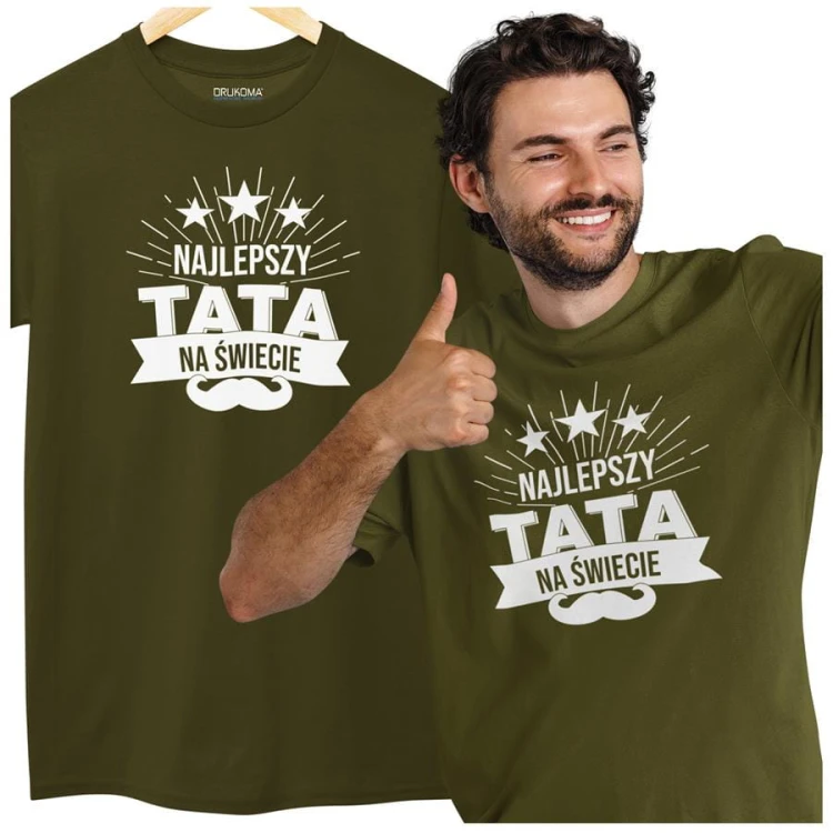 Koszulka dla taty na Dzień Ojca Urodziny z napisem Najlepszy Tata na świecie T-shirt w kolorze khaki (2).jpg