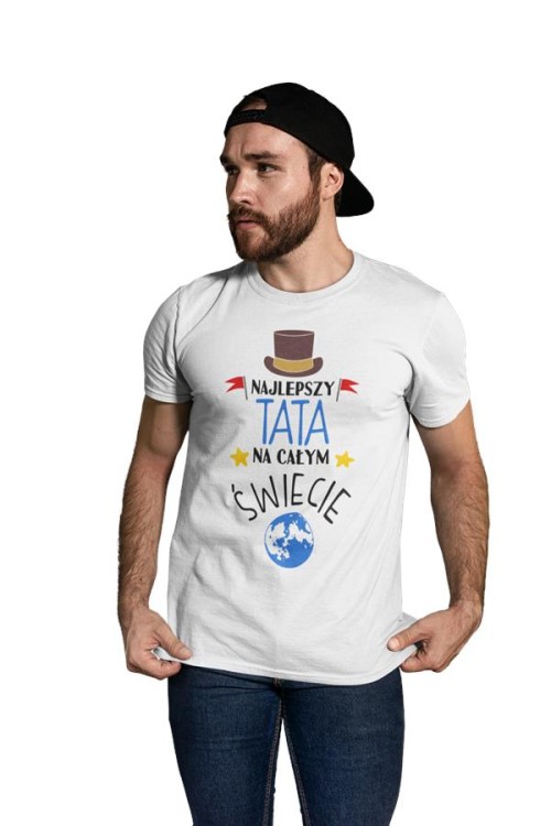 Koszulka dla TATY modny prezent na Dzień Ojca Stylowa koszulka z napisem Najlepszy Tata na całym świecie w kolorze białym  (3).jpg