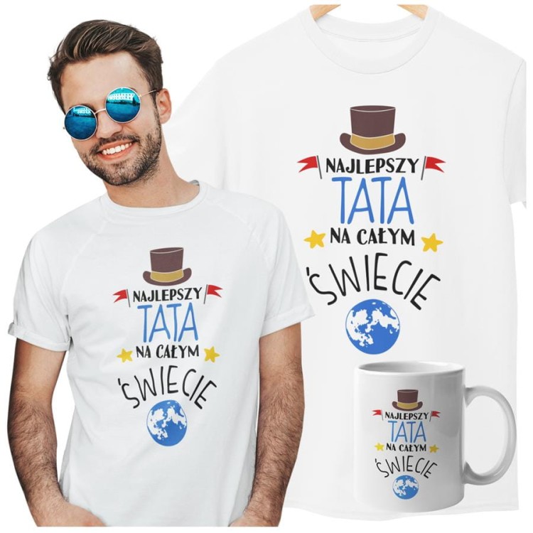 Koszulka dla TATY modny prezent na Dzień Ojca Stylowa koszulka z napisem Najlepszy Tata na całym świecie w kolorze białym.jpg