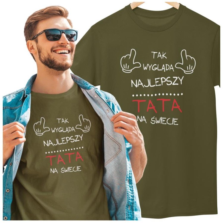 Koszulka dla TATY modny prezent na Dzień Ojca Stylowa koszulka Tak wygląda najlepszy TATA na świecie kolor khaki (2).jpg