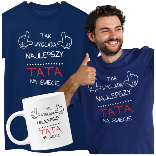 Koszulka dla taty wraz z kubkiem z nadrukiem Tak wygląda najlepszy TATA na świecie t-shirt w kolorze granatowym (2).jpg