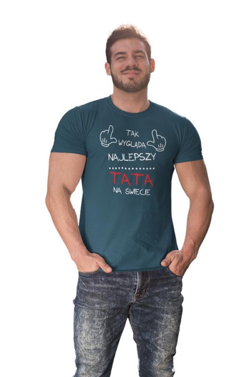 Koszulka dla taty wraz z kubkiem z nadrukiem Tak wygląda najlepszy TATA na świecie t-shirt w kolorze petrol blue  (1).jpg