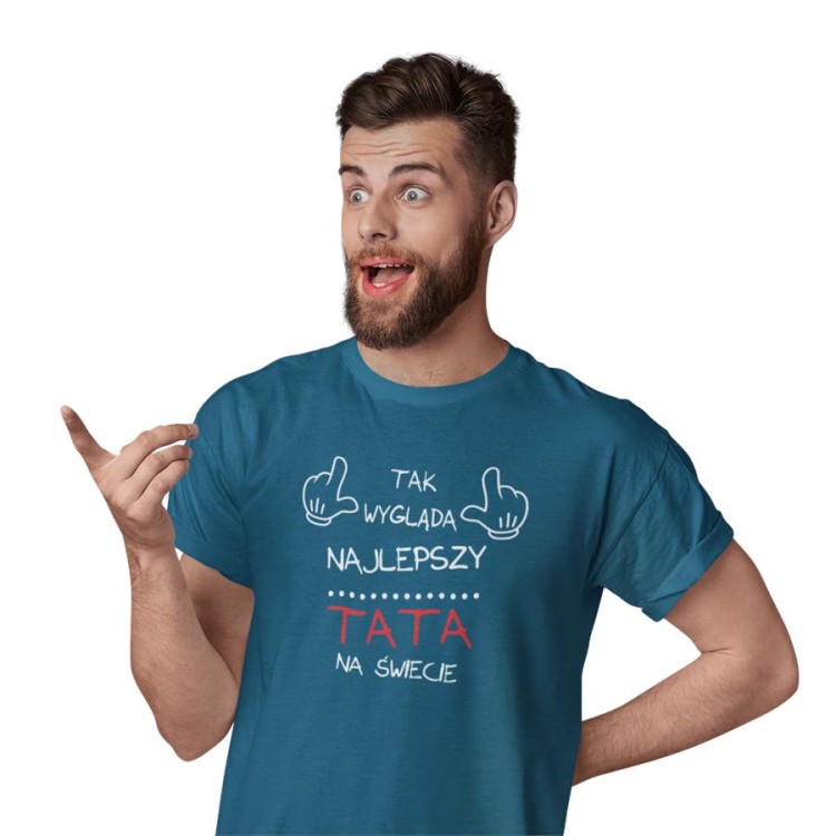 Koszulka dla taty wraz z kubkiem z nadrukiem Tak wygląda najlepszy TATA na świecie t-shirt w kolorze petrol blue  (2).jpg