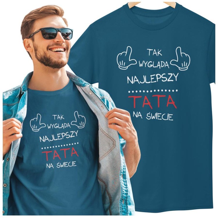 Koszulka dla taty wraz z kubkiem z nadrukiem Tak wygląda najlepszy TATA na świecie t-shirt w kolorze petrol blue  (3).jpg