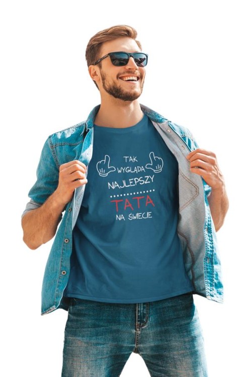 Koszulka dla taty wraz z kubkiem z nadrukiem Tak wygląda najlepszy TATA na świecie t-shirt w kolorze petrol blue  (2).jpg