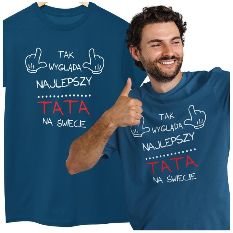 Koszulka dla taty wraz z kubkiem z nadrukiem Tak wygląda najlepszy TATA na świecie t-shirt w kolorze petrol blue  (2).jpg