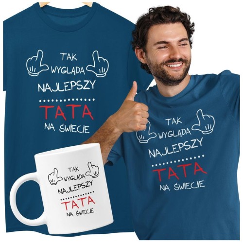 Koszulka dla taty wraz z kubkiem z nadrukiem Tak wygląda najlepszy TATA na świecie t-shirt w kolorze petrol blue  (1).jpg