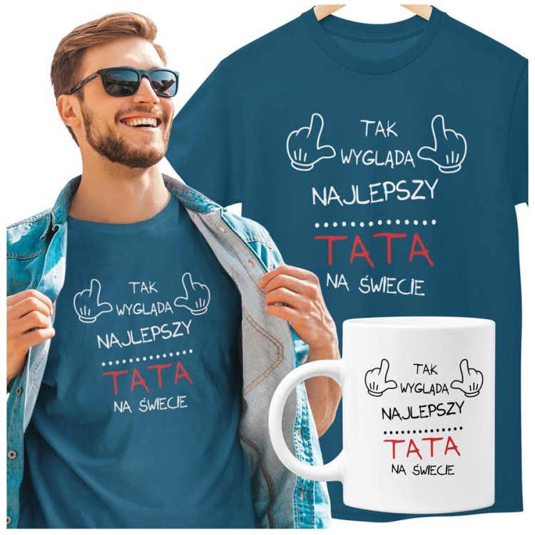 Koszulka dla taty wraz z kubkiem z nadrukiem Tak wygląda najlepszy TATA na świecie t-shirt w kolorze petrol blue  (1).jpg