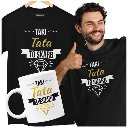 Koszulka dla taty wraz z kubkiem z nadrukiem Taki tata to skarb t-shirt w kolorze czarnym  (1).jpg