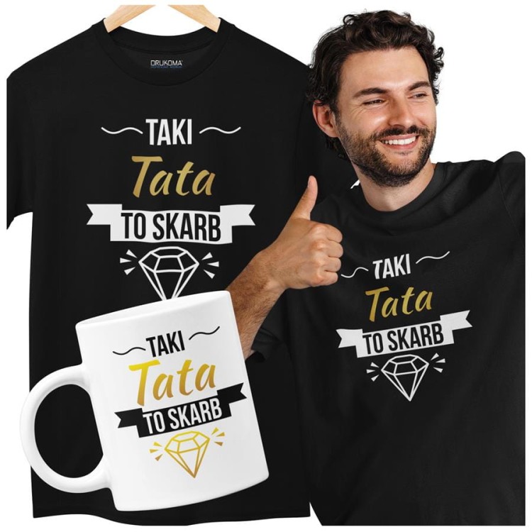 Koszulka dla taty wraz z kubkiem z nadrukiem Taki tata to skarb t-shirt w kolorze czarnym  (1).jpg