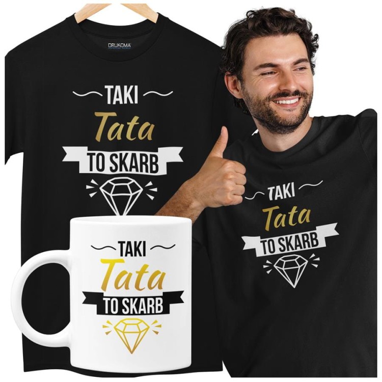 Koszulka dla taty wraz z kubkiem z nadrukiem Taki tata to skarb t-shirt w kolorze czarnym.jpg