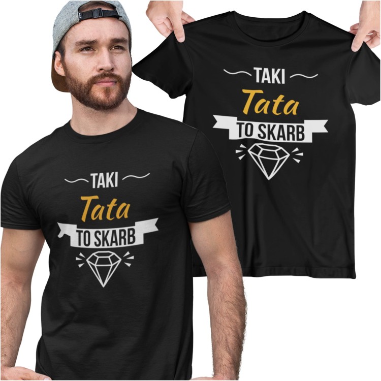 Koszulka dla taty wraz z kubkiem z nadrukiem Taki tata to skarb t-shirt w kolorze czarnym .jpg