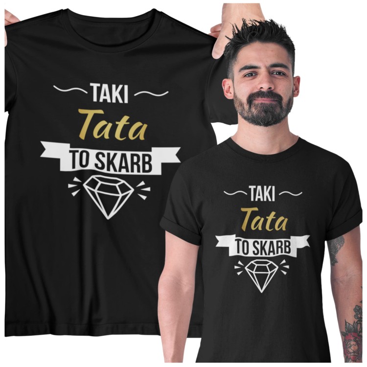 Koszulka dla taty wraz z kubkiem z nadrukiem Taki tata to skarb t-shirt w kolorze czarnym  (7).jpg