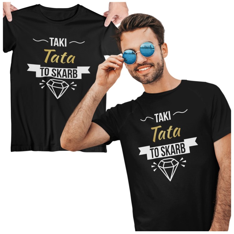 Koszulka dla taty wraz z kubkiem z nadrukiem Taki tata to skarb t-shirt w kolorze czarnym  (8).jpg