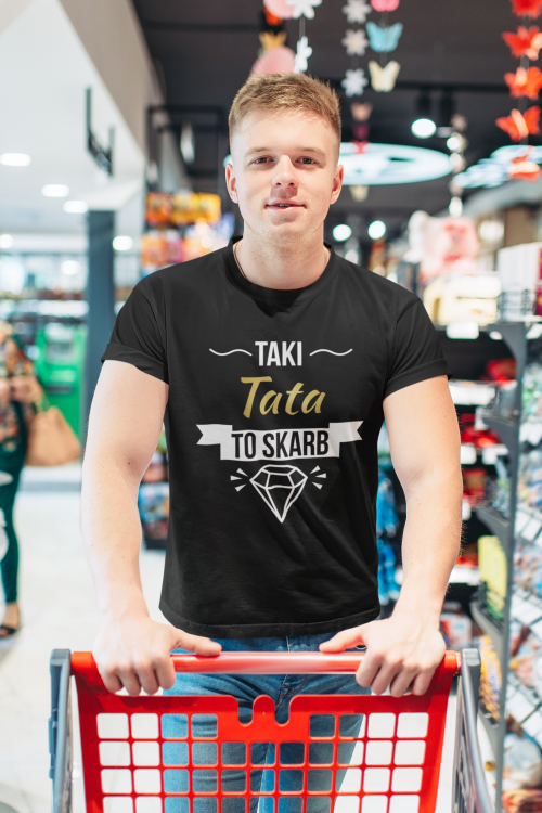 Koszulka dla taty wraz z kubkiem z nadrukiem Taki tata to skarb t-shirt w kolorze czarnym  (1).png