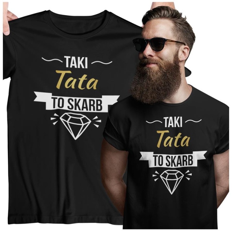 Koszulka dla taty wraz z kubkiem z nadrukiem Taki tata to skarb t-shirt w kolorze czarnym  (2).jpg