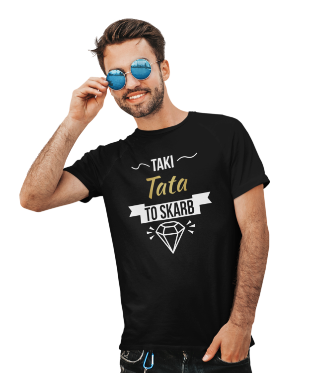 Koszulka dla taty wraz z kubkiem z nadrukiem Taki tata to skarb t-shirt w kolorze czarnym  (5).png