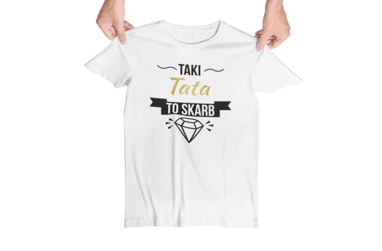 Koszulka dla taty wraz z kubkiem z nadrukiem Taki tata to skarb t-shirt w kolorze białym (2).jpg