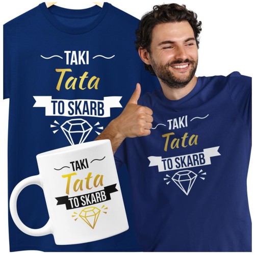 Koszulka dla taty wraz z kubkiem z nadrukiem Taki tata to skarb t-shirt w kolorze granatowym (2).jpg