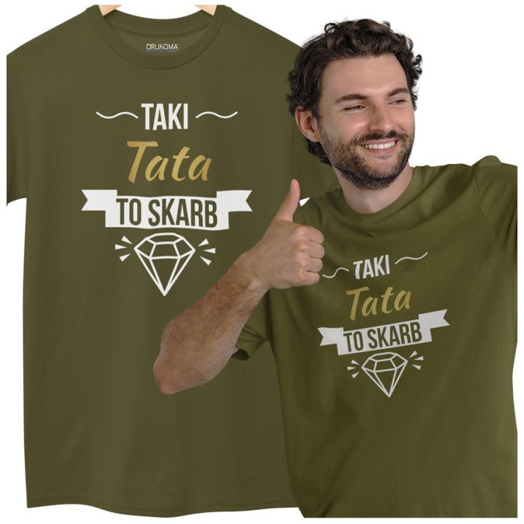 Koszulka dla taty wraz z kubkiem z nadrukiem Taki tata to skarb t-shirt w kolorze khaki.jpg
