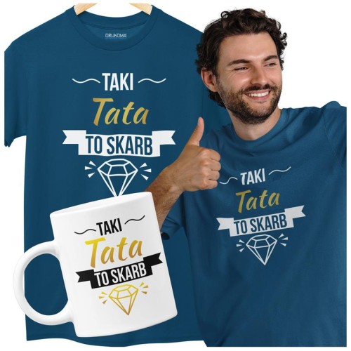 Koszulka dla taty wraz z kubkiem z nadrukiem Taki tata to skarb t-shirt w kolorze petrol blue (2).jpg