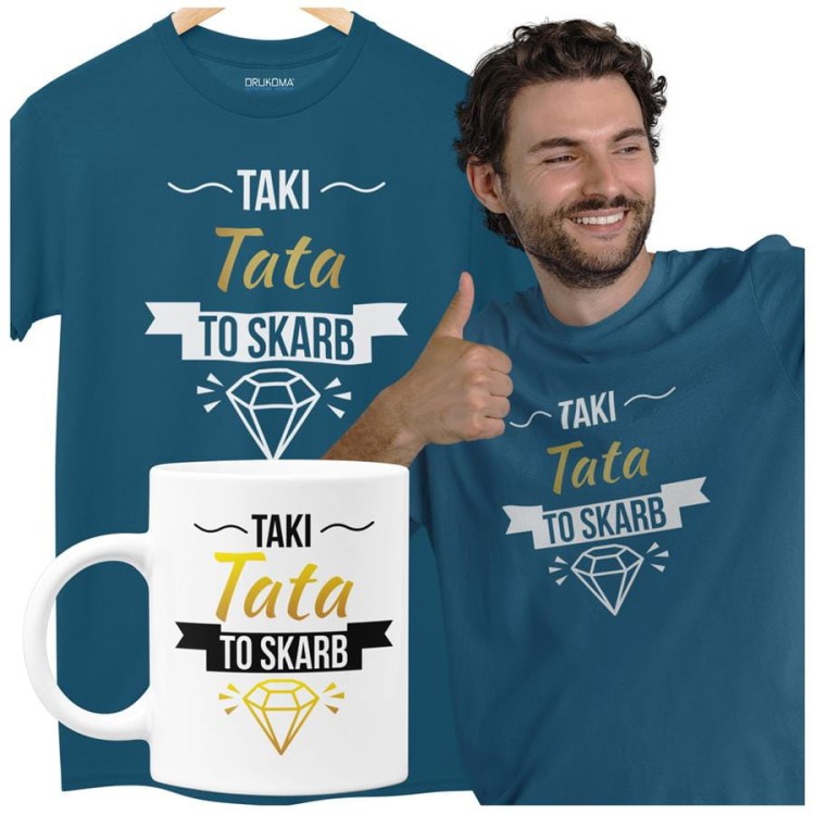 Koszulka dla taty wraz z kubkiem z nadrukiem Taki tata to skarb t-shirt w kolorze petrol blue.jpg