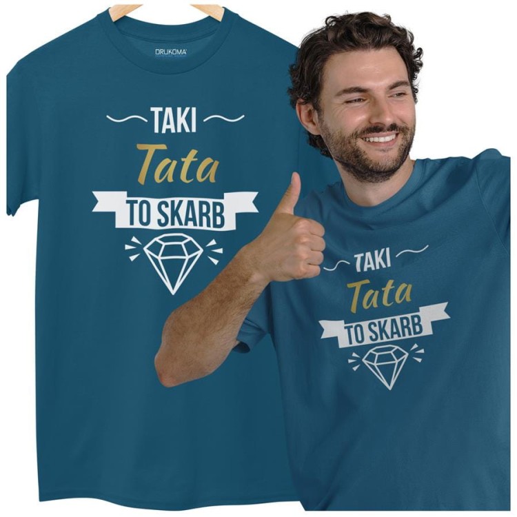 Koszulka dla taty wraz z kubkiem z nadrukiem Taki tata to skarb t-shirt w kolorze petrol blue (1).jpg