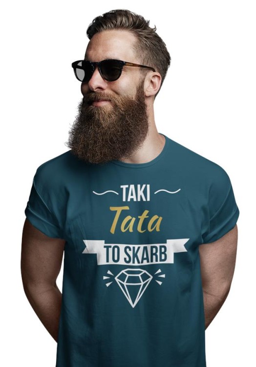 Koszulka dla taty wraz z kubkiem z nadrukiem Taki tata to skarb t-shirt w kolorze petrol blue (3).jpg