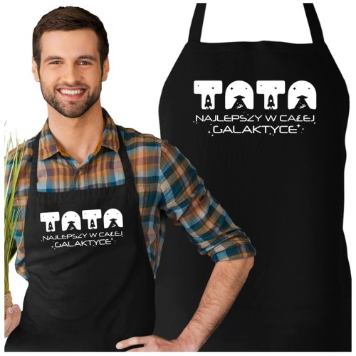 Fartuch dla Taty na prezent na Dzień Ojca z napisem Tata najlepszy w całej galaktyce.jpg