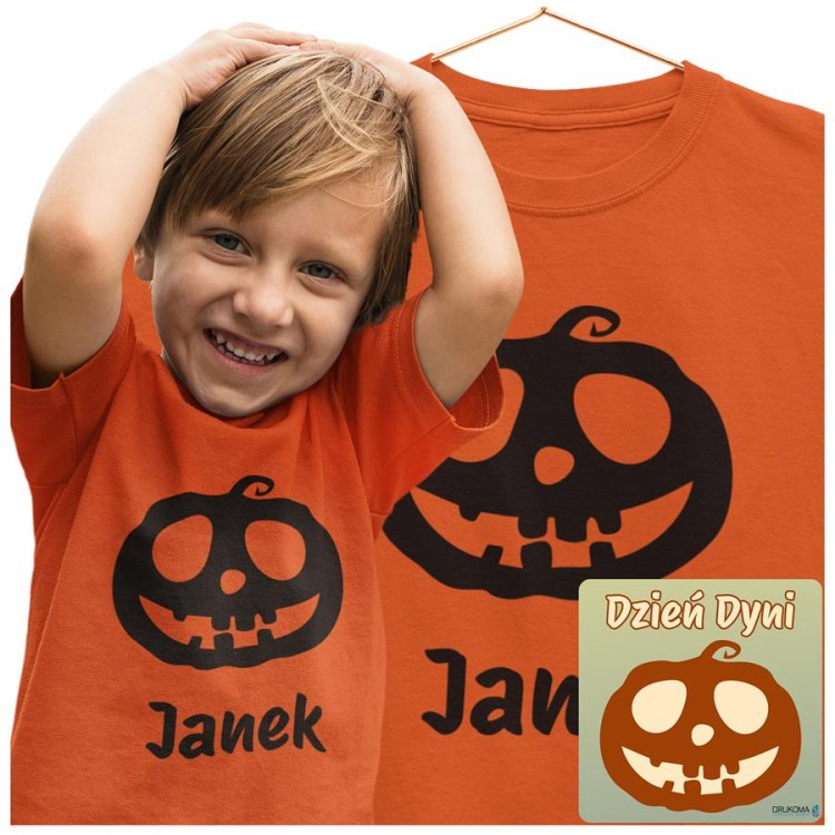 KOSZULKA NA DZIEŃ DYNI Z WŁASNYM IMIENIEM + NAKLEJKI KOSZULKA W KOLORZE POMARAŃCZOWYM (3).jpg