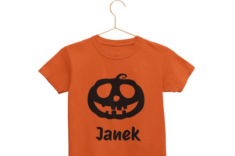 KOSZULKA NA DZIEŃ DYNI Z WŁASNYM IMIENIEM + NAKLEJKI KOSZULKA W KOLORZE POMARAŃCZOWYM (5).jpg