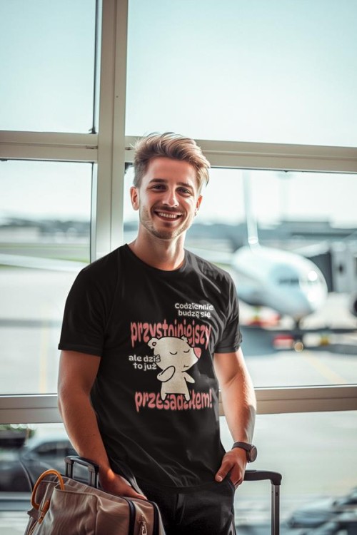 Koszulka dla Chłopaka modny prezent na Walentynki lub Urodziny stylowa koszulka z napisem Codziennie budzę się przystojniejszy, ale dzisiaj to już przesadziłem.jpg