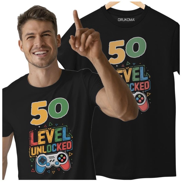 Koszulka na 50 urodziny na PIĘĆDZIESIĄTKĘ 50 LEVEL UNLOCKED (4).jpg